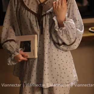 维安花蜜2026新款睡衣女春季纯棉长袖碎花复古风家居服套装