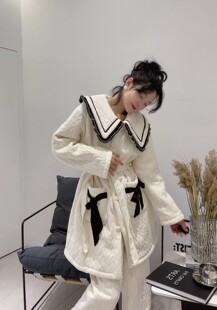 维安花密格子睡袍亲肤御姐法兰绒睡衣女加厚珊瑚绒秋冬保暖家居服