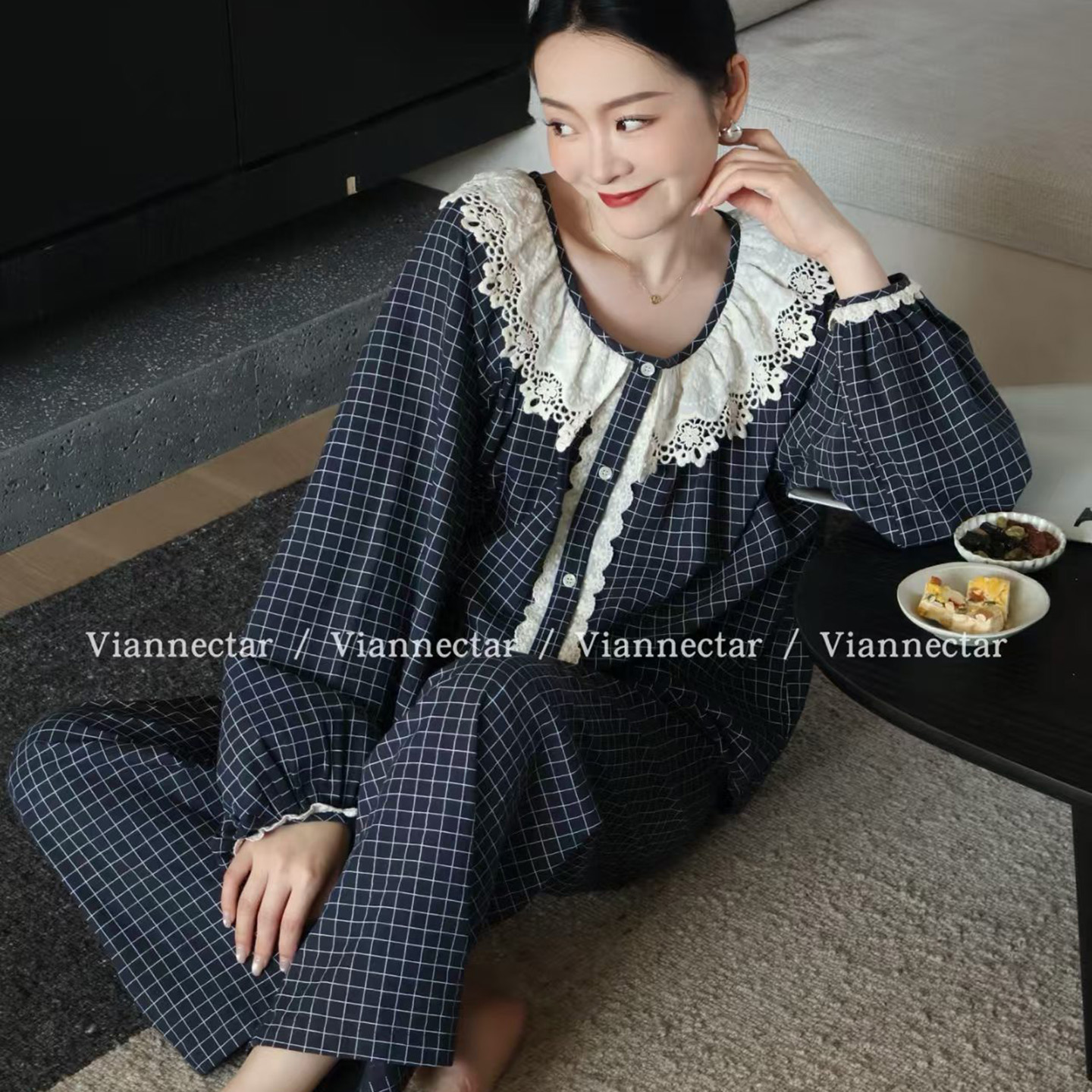 维安花密春秋款纯棉睡衣套装