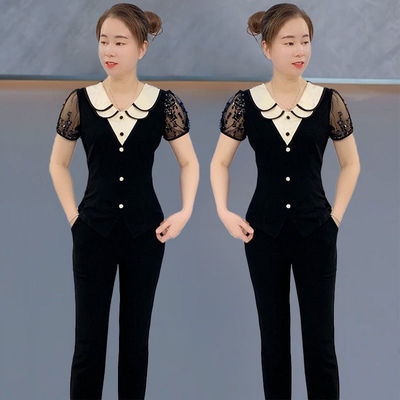 洋气两件套女2025夏季新款时尚轻奢气质高雅修身显瘦微喇裤套装女