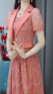 裙女2024新款 夏韩版 领套装 高级温柔西装 显瘦气质连衣裙两件套女春