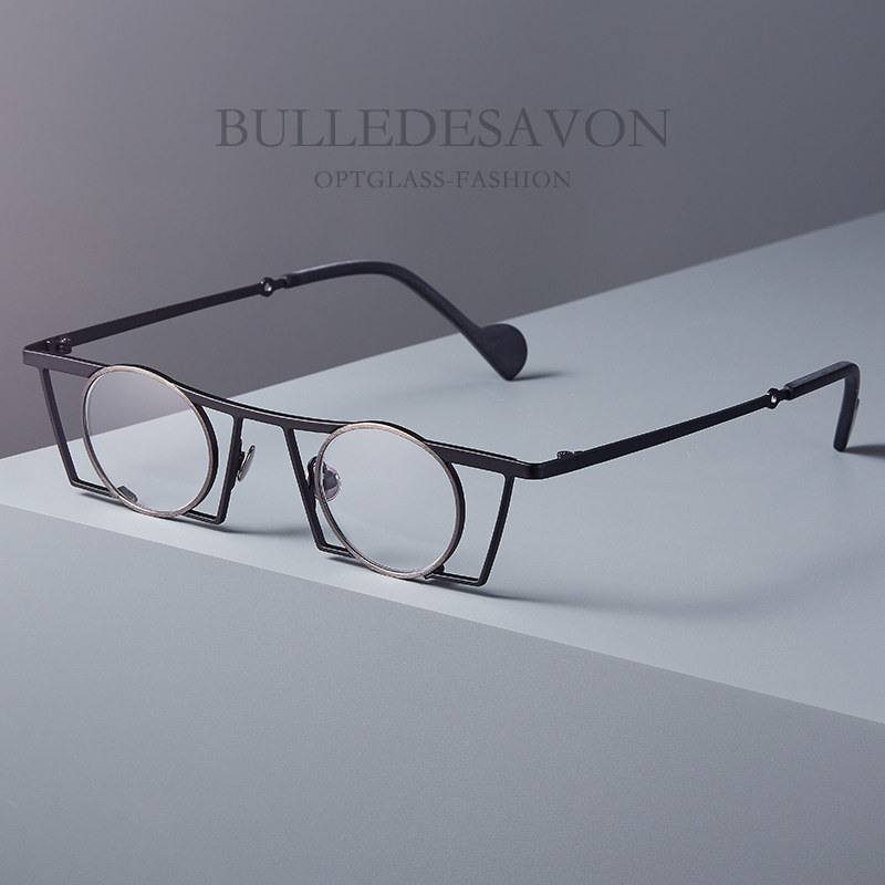 小众个性手工超轻纯钛眼镜框复古男女平光方圆形镜架可近视配度数