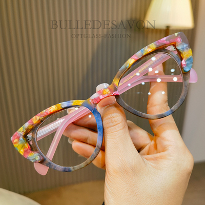 彩色拼色板材近视眼镜框潮流男女百搭猫眼可配近视度数防蓝光变色