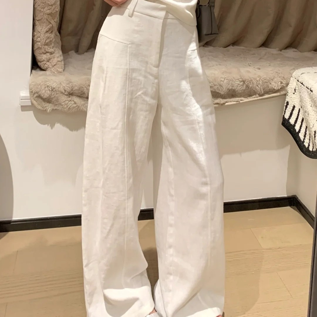 白色亚麻苎麻阔腿裤女夏季薄款高腰垂感老钱风西装直筒棉麻休闲裤,女装/女士精品,休闲裤,淘宝优惠券,粉丝福利购,淘宝优惠卷