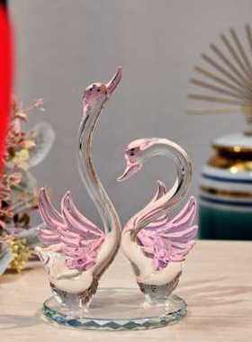 水晶天鹅客厅新房电视酒柜装饰品小摆件创意爱情鸟一对轻奢乔迁喜