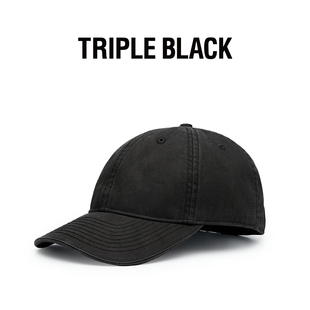 BLACK Cleanfit 黑色水洗做旧棒球帽 Logo Essential TRIPLE