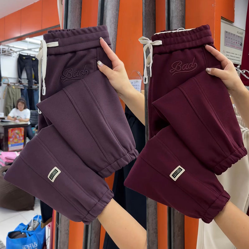 高腰安哥拉红哈伦九分束脚休闲裤