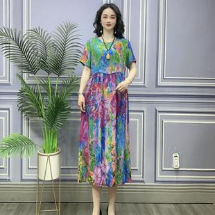 甜美轻薄透气连衣裙 夏季 新款 时尚 洋气圆领碎花裙遮肉显瘦中长款