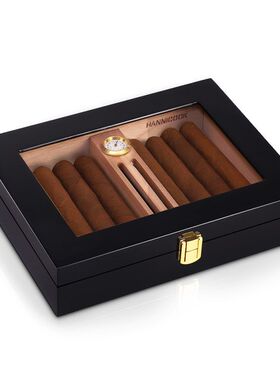 HANNICOOK雪松木雪茄保湿盒迷你便携雪茄盒钢琴漆带天窗烟盒