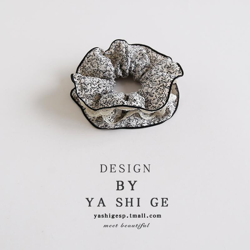 法式温柔复古蕾丝边碎花大肠发圈