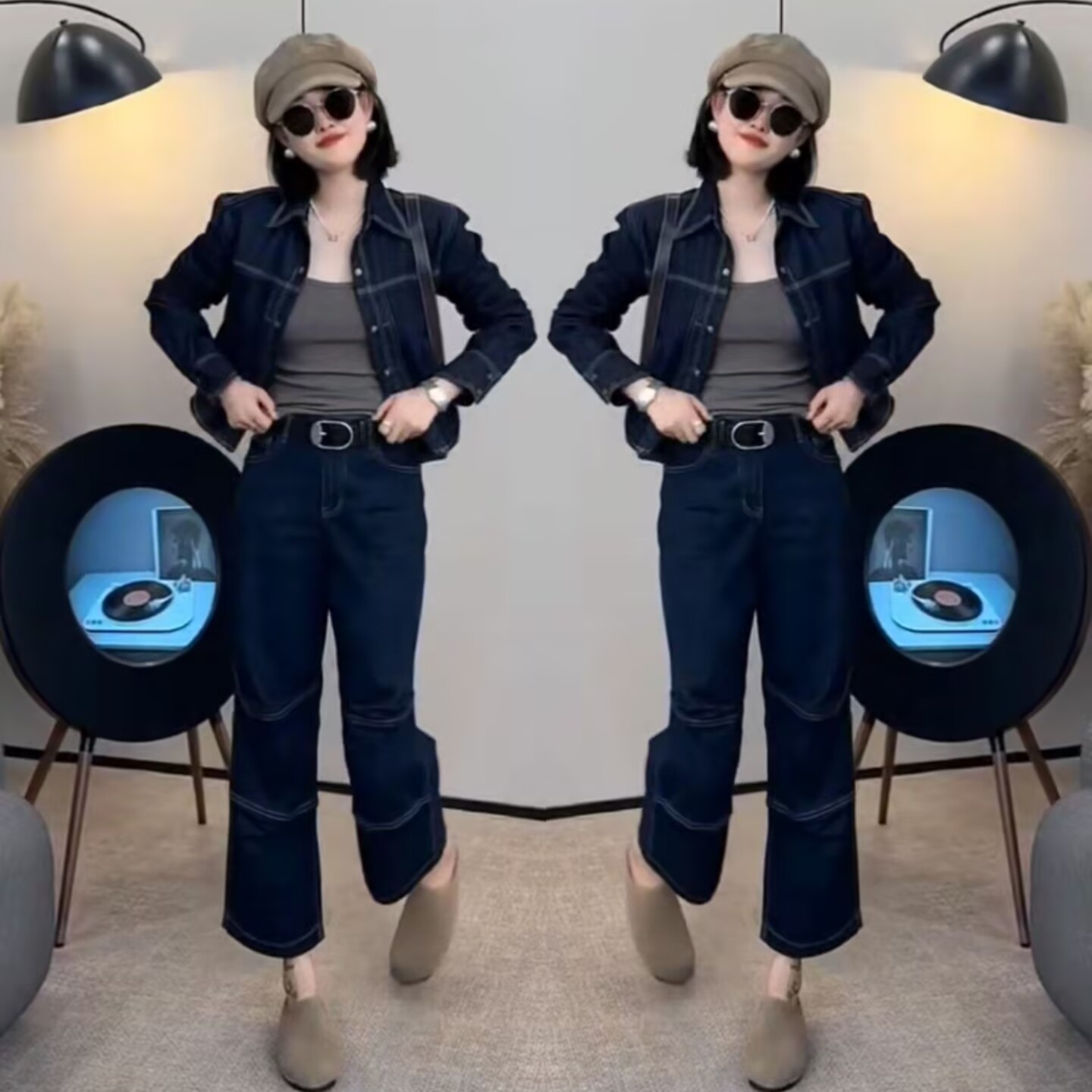 网红爆款时尚套装女2025秋季新款洋气显瘦牛仔外套+阔腿裤两件套