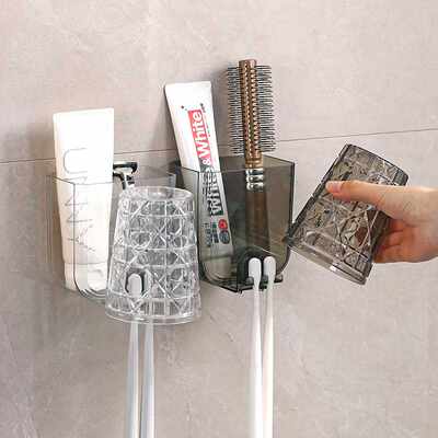 严选吹风机牙杯架子PET多功能壁挂牙刷杯置物架卫生间免打孔家用