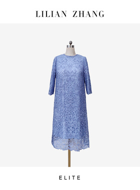 定制静奢风—氛围战袍—复古奢雅—法式圆领蕾丝H型连衣裙2501220