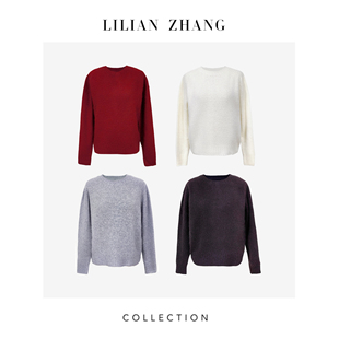 定制—简影云柔—圆领软糯美丽诺绵羊毛羊绒无缝针织套衫 2608001