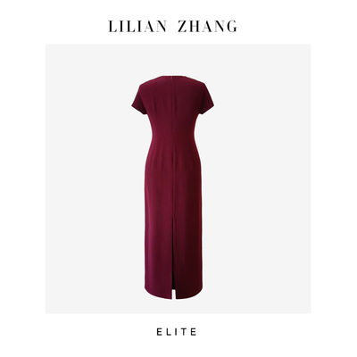 E定制—静奢风——风尚之选—法式·波尔多红长款连衣裙 2501043