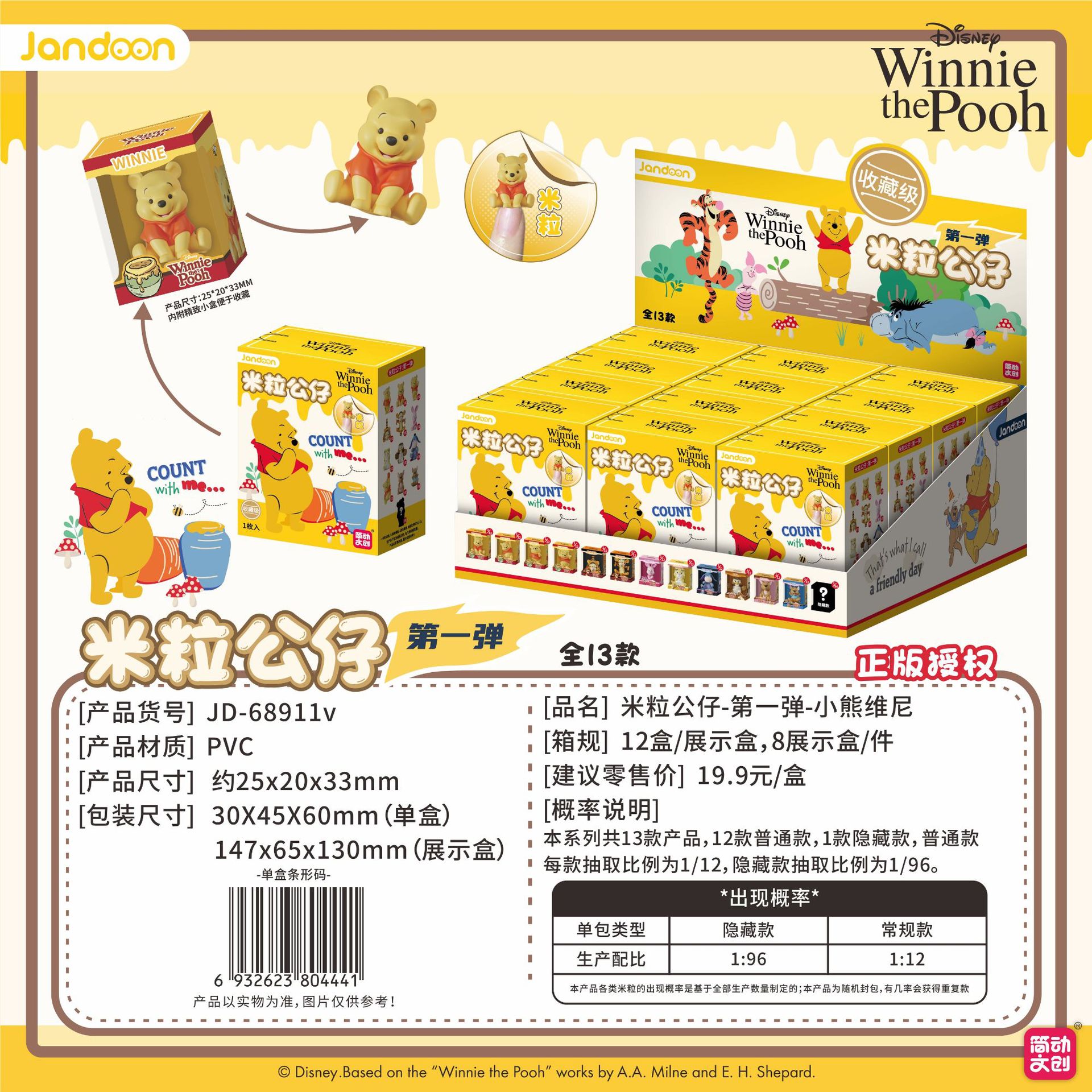 简动文创小熊维尼正版玩具手办系列米粒公仔周边礼物盲盒摆件收藏