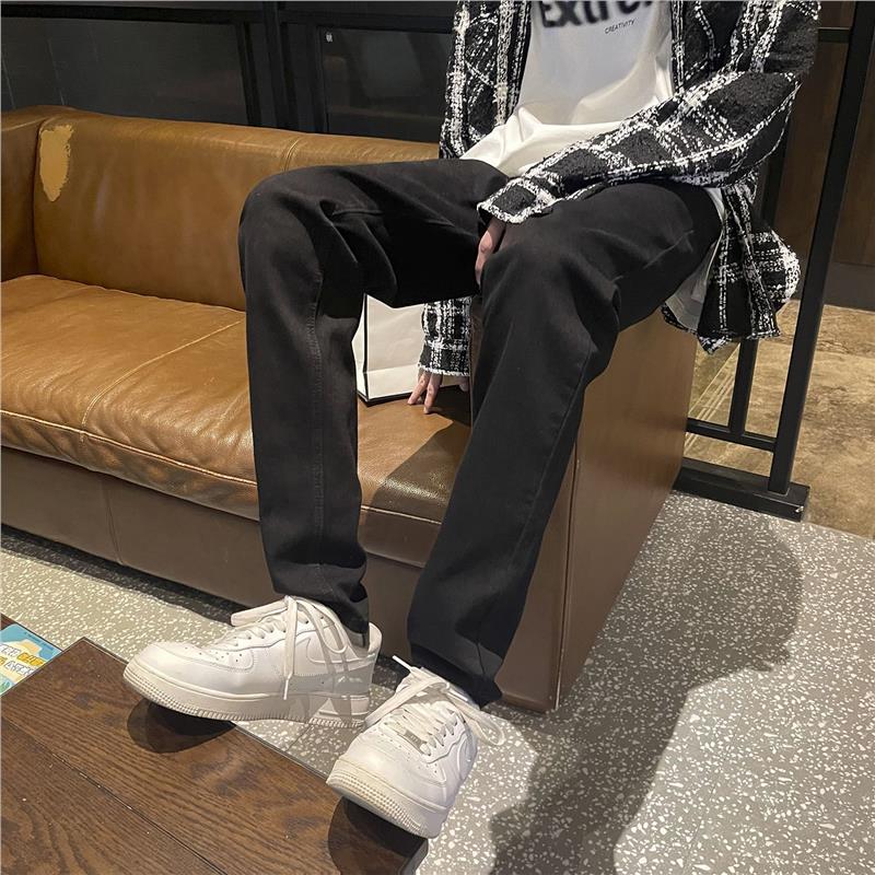 黑色弹力修身小脚牛仔裤男美式复古hiphop裤子高街窄版直筒休闲裤