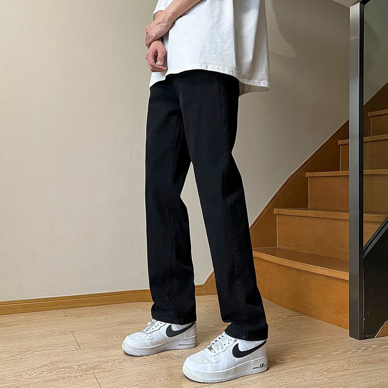 春秋黑色美式直筒牛仔裤男生款修身显瘦弹力宽松高街vibe长裤子潮