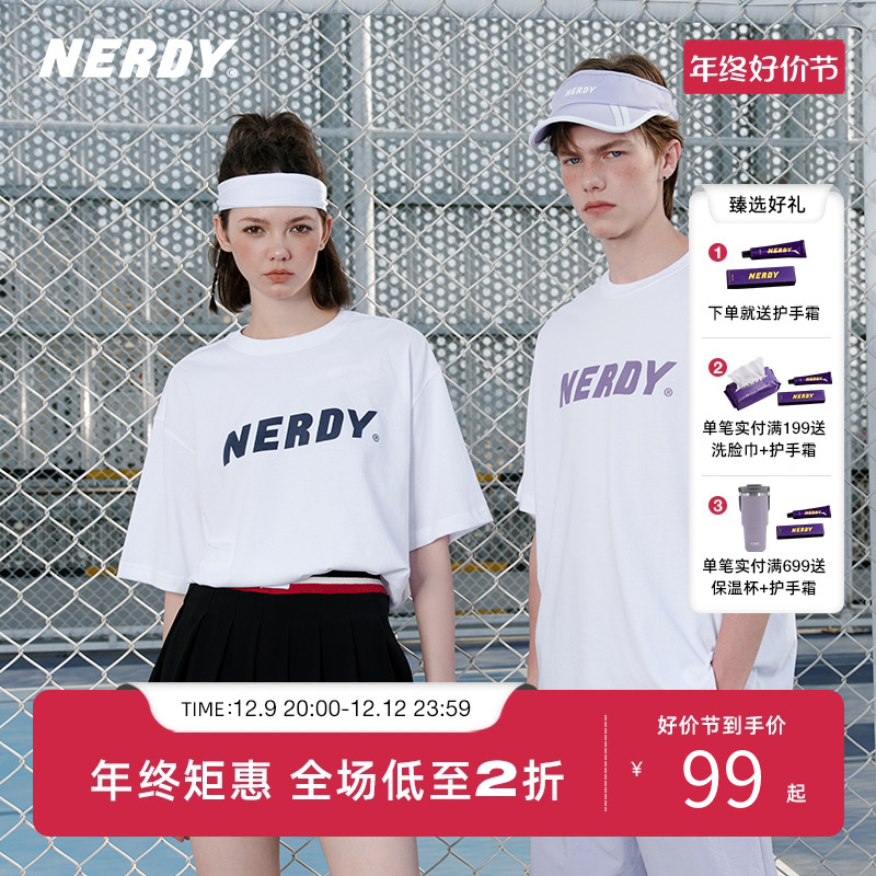 NERDY2023夏秋新款大Logo字母印花基础短袖宽松休闲情侣T恤女潮牌