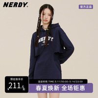 NERDY2023夏秋新款连帽收腰卫衣连衣裙logo字母印花女裙子休闲