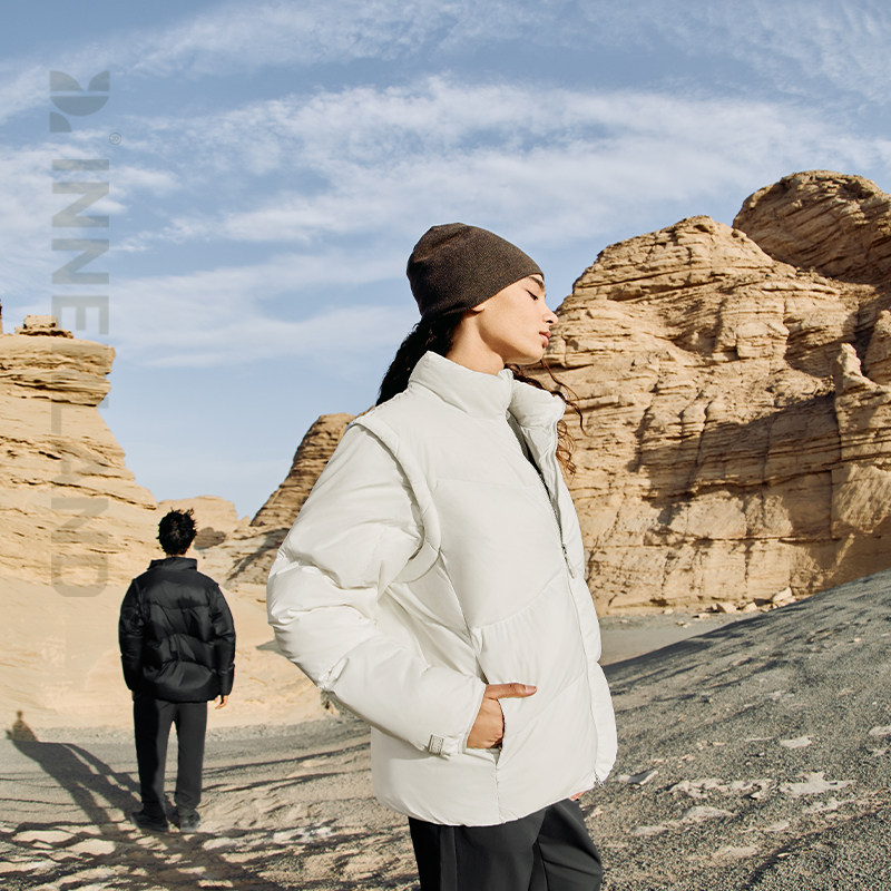 INNERLAND白鹅绒羽绒服男女情侣款两穿可拆卸袖子羽绒马甲防静电