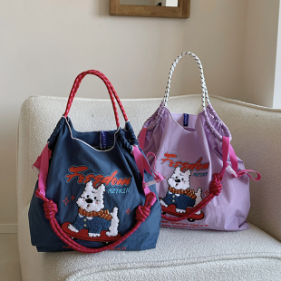 日系夏季 滑板西高地刺绣购物袋卡通可爱帆布包尼龙单肩斜挎包 新款