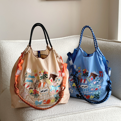 新款刺绣百搭折叠购物袋