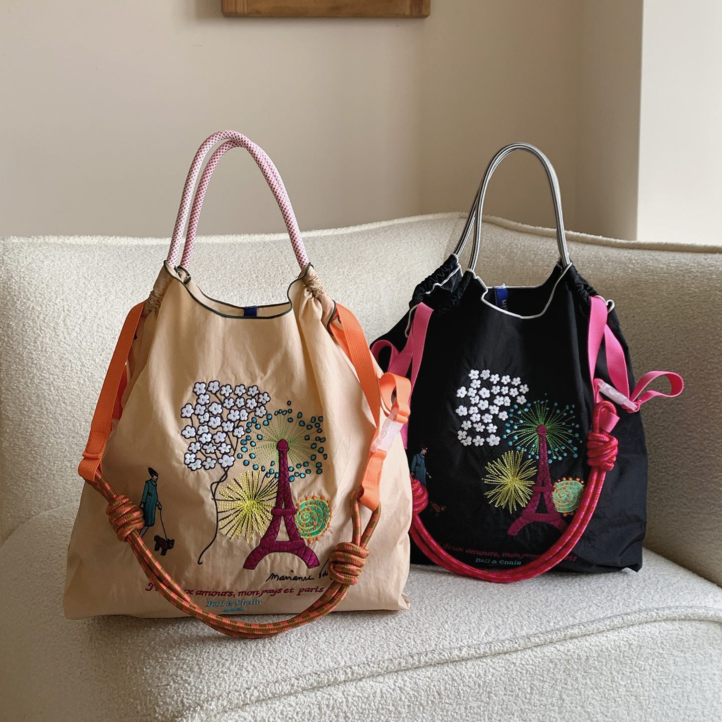 日系ballchain刺绣烟花铁塔包