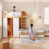 交错式 上下床双层床儿童衣帽间高低床子母床错位型上下铺上床下柜