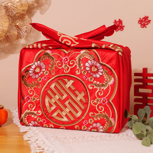 结婚包袱皮喜包袱布正方形红色婚礼新娘陪嫁婚庆用品包裹布喜盆布