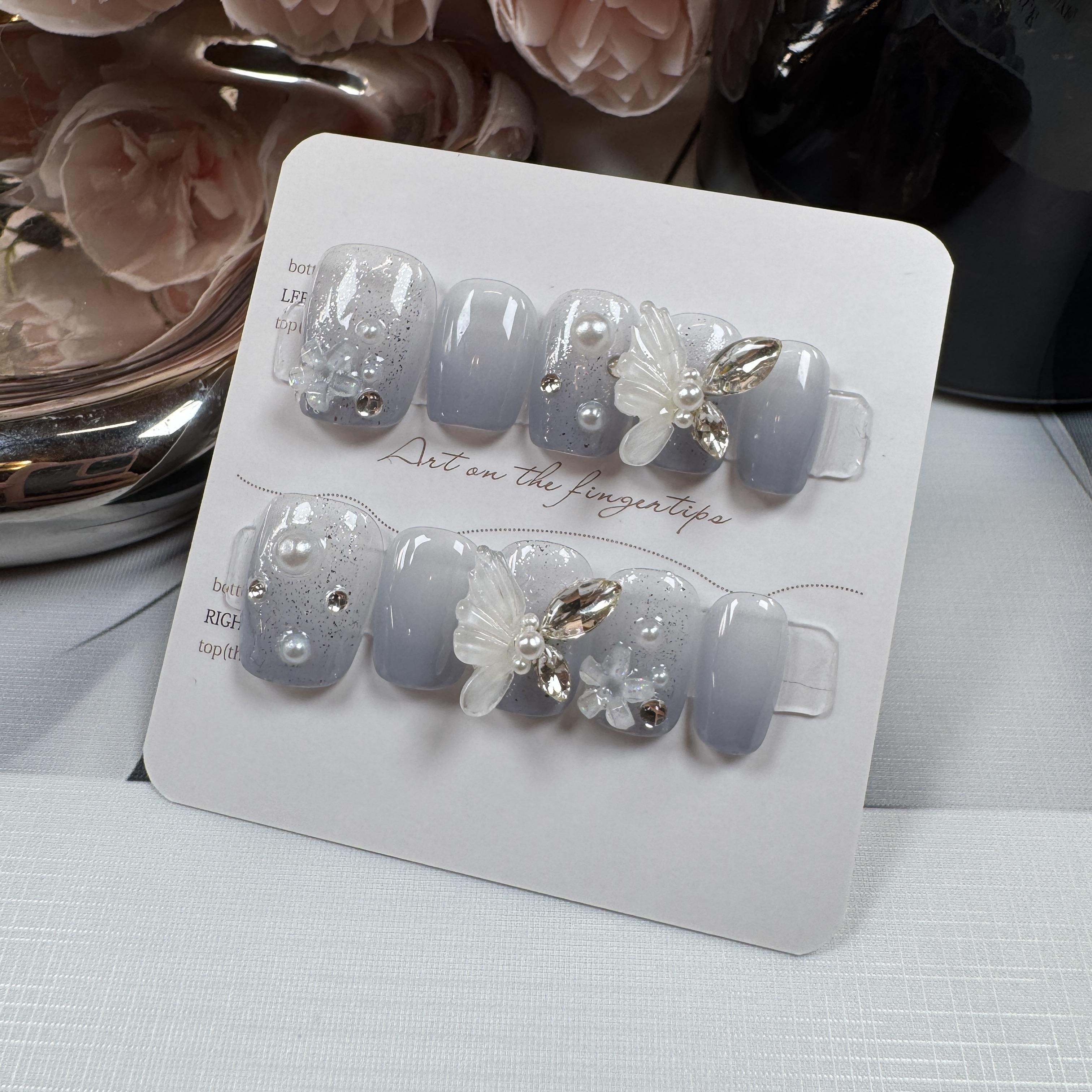 mstiti手工穿戴甲纯欲风蝴蝶结美甲贴片成品假指甲可拆卸短款显白