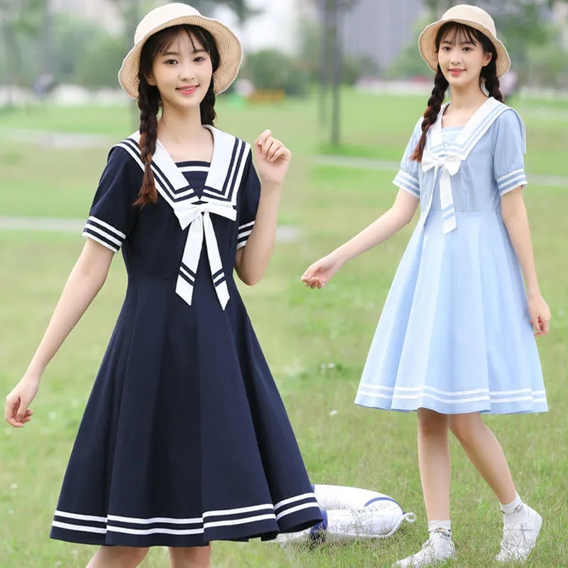 jk裙子连衣裙少女海军领连衣裙学院风水手服夏装高中初中学生