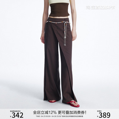 SEGI原创设计夏季新款深棕色不对称解构垂感拼接西裤女宽松休闲裤