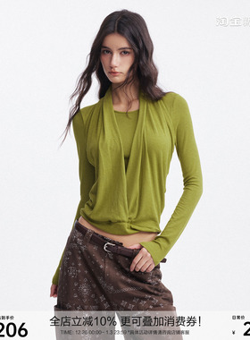 SEGI 原创设计秋冬新款天丝立体剪裁假两件堆叠v领针织衫上衣女