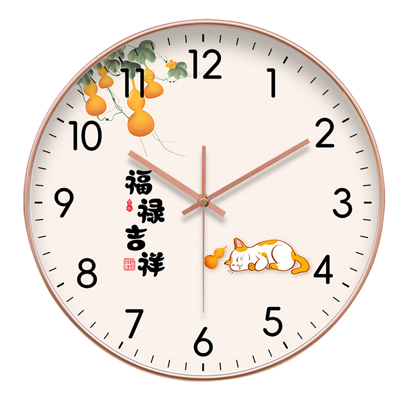 静音挂钟钟表简约家用客厅装饰免打孔时钟挂表石英钟福禄中国风