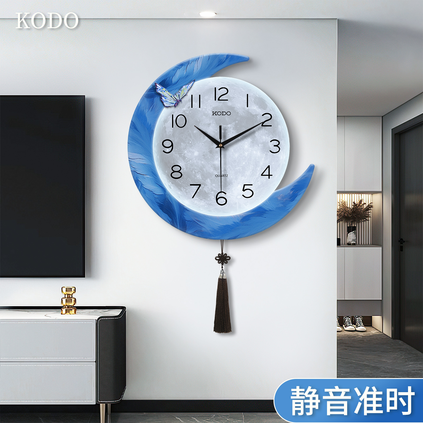 月亮装饰画静音挂钟简约时尚创意钟表客厅餐厅大气家用时钟挂墙图片