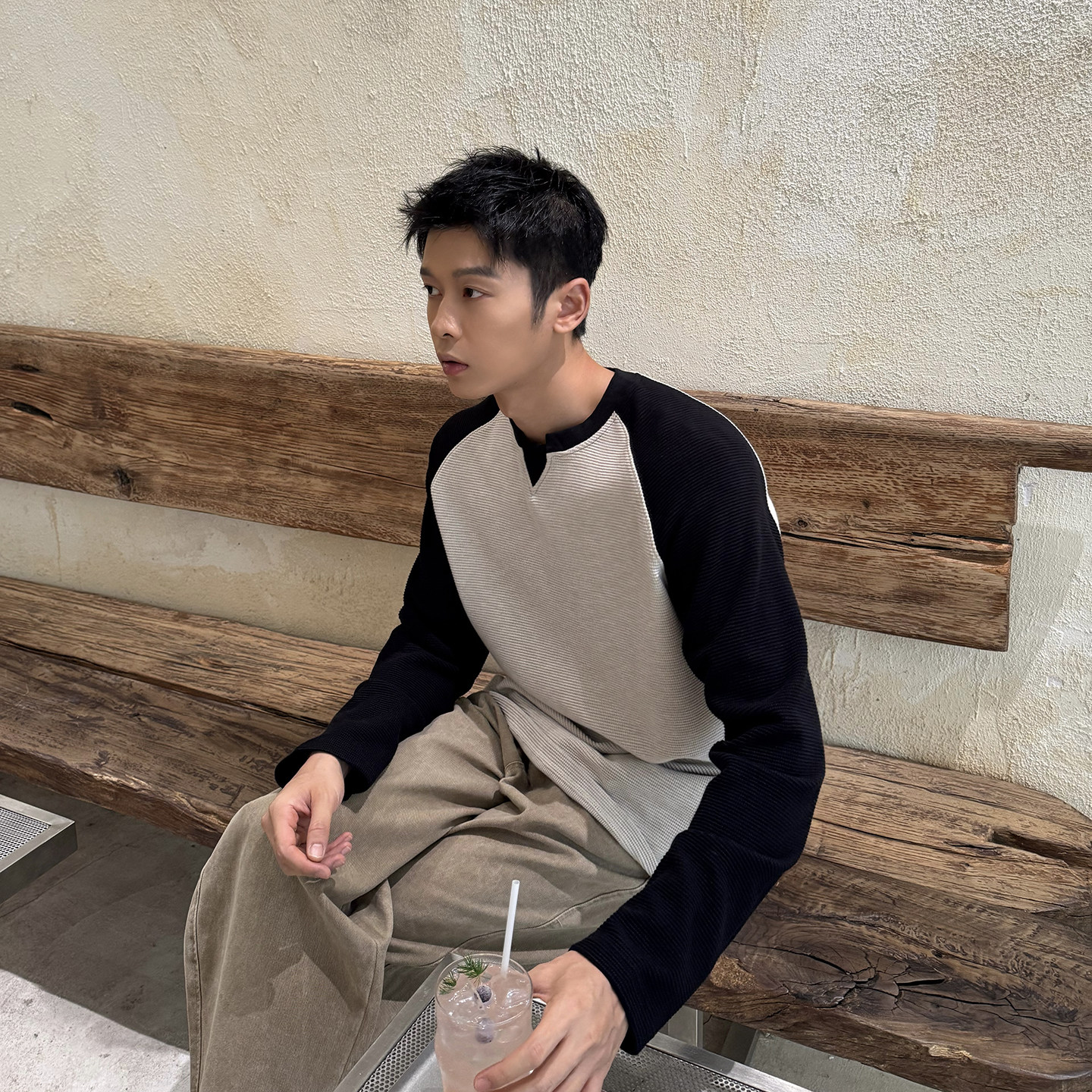 马克斯星球 干净穿搭插肩袖拼色长袖T恤男秋冬季新款圆领打底衫,男装,T恤,淘宝优惠券,粉丝福利购,淘宝优惠卷