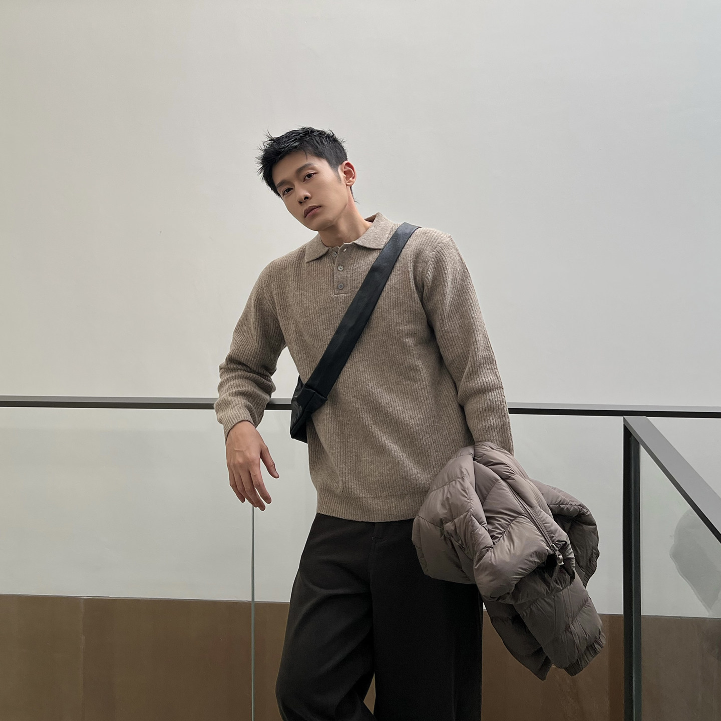 马克斯星球 极简老钱风polo翻领针织衫男秋冬新款内搭长袖毛衣