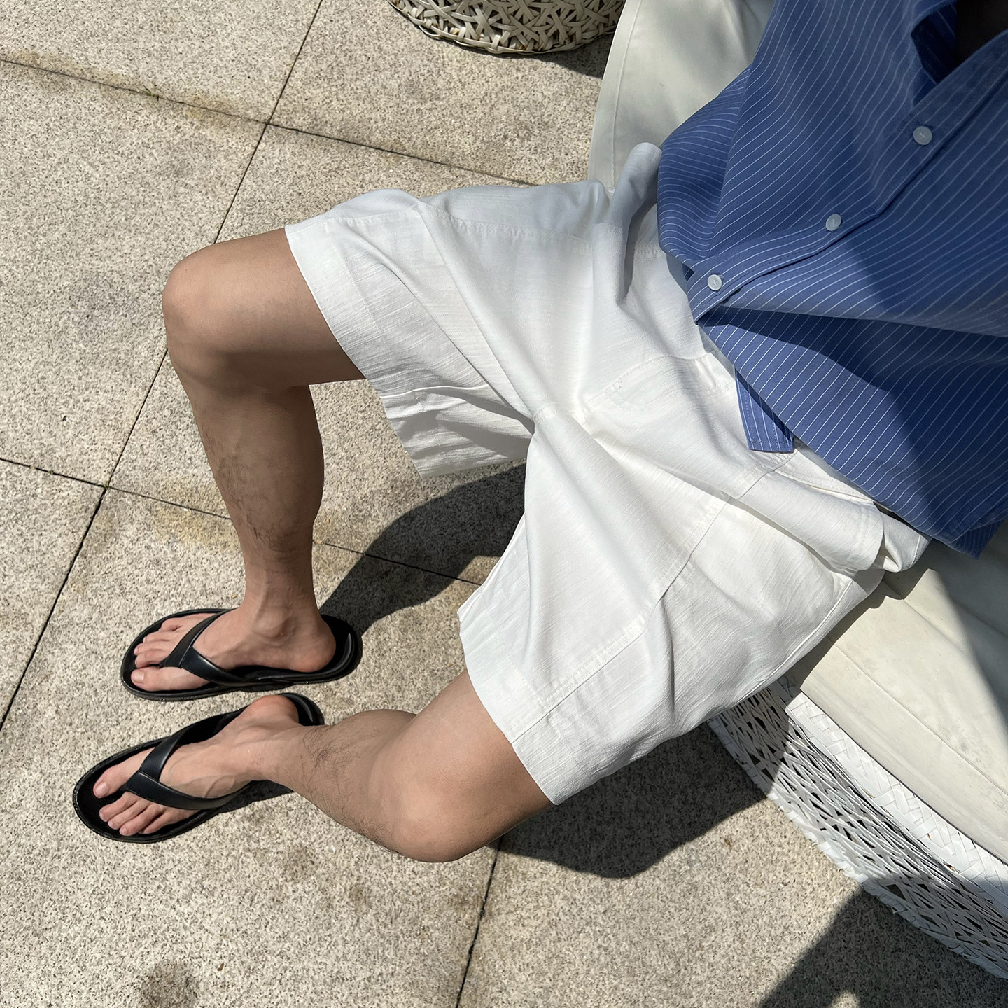 马克斯星球 夏季极简风高级感白色牛仔短裤男新款休闲宽松直筒裤