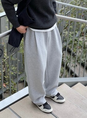 马克斯星球 春秋美式休闲灰色直筒卫裤男垂感宽松阔腿百搭运动裤