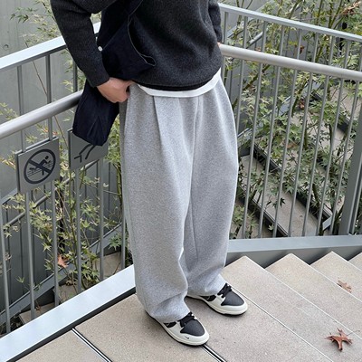 马克斯星球 春秋美式休闲灰色直筒卫裤男垂感宽松阔腿百搭运动裤
