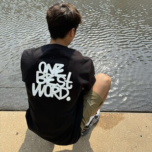 马克斯星球 背后字母刺绣黑色短袖T恤男生夏季新款宽松休闲上衣