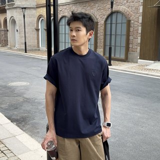 马克斯星球 韩系重工简约设计感浮雕爱心短袖T恤男款休闲宽松上衣