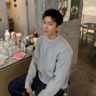 马克斯星球 纯色厚毛衣圆领打底衫男韩系极简高级感宽松休闲百搭