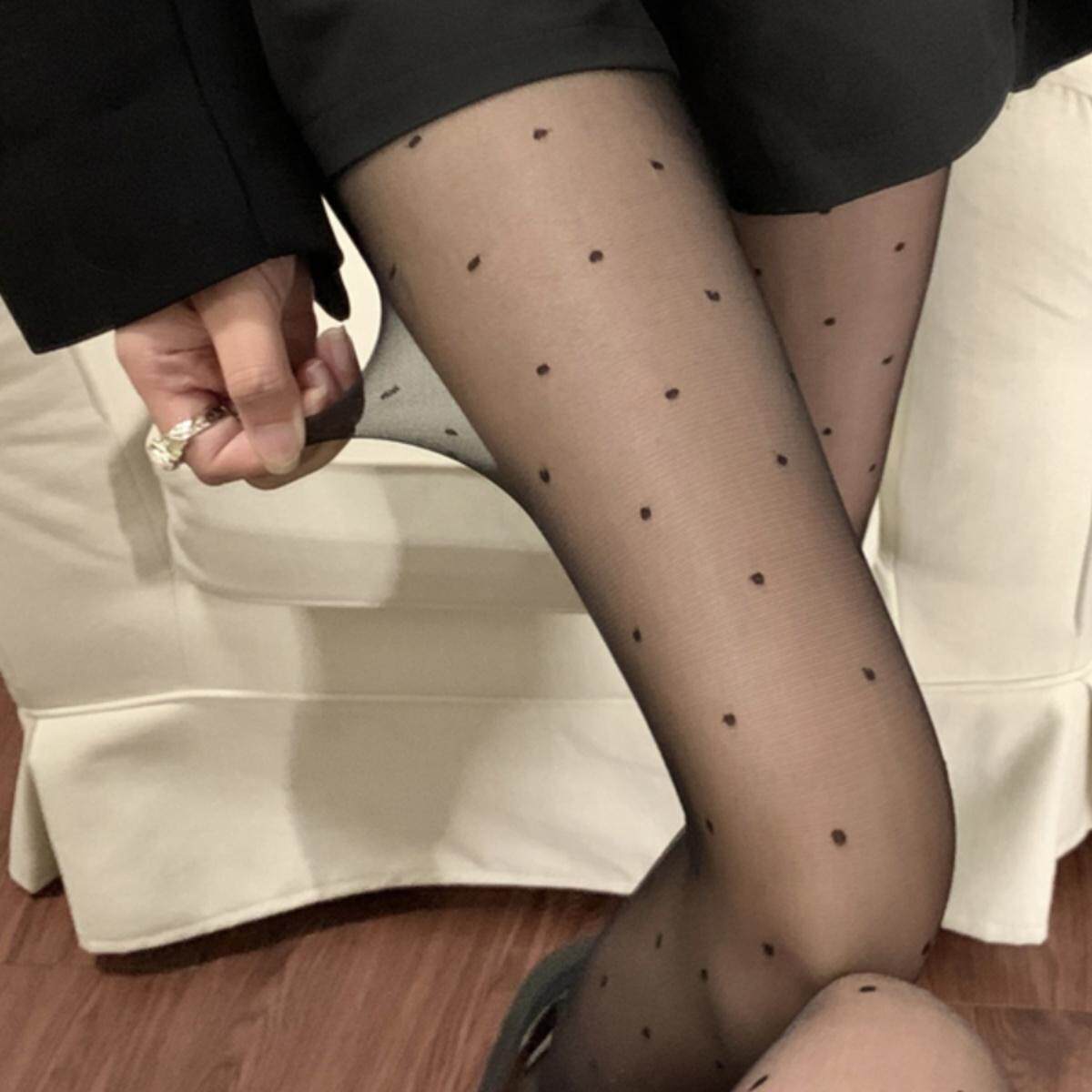 两双装黑色波点丝袜女薄款透肉防勾丝连裤打底袜ins性感圆点黑丝