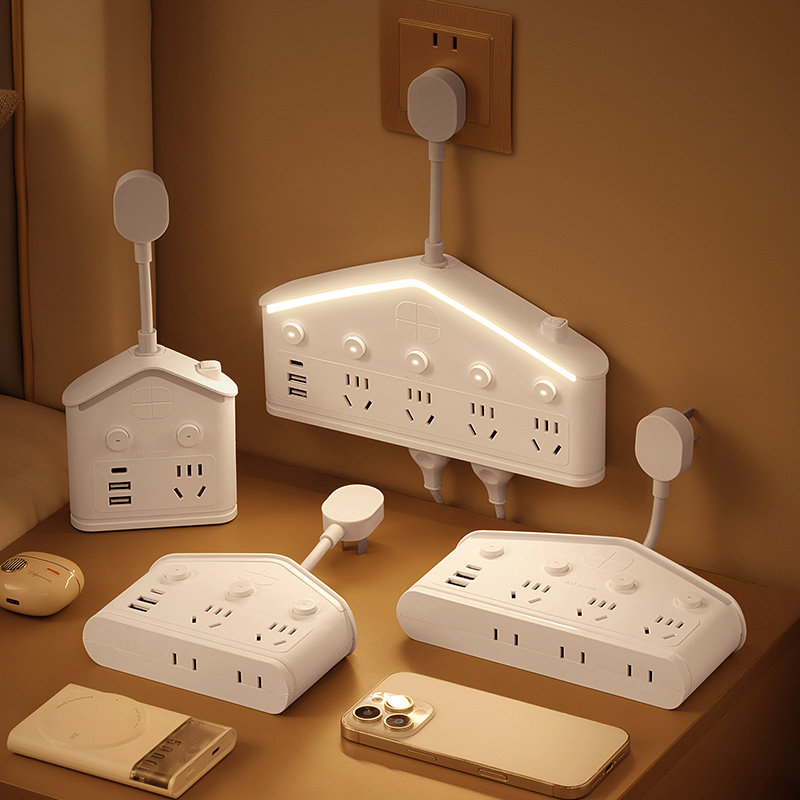 公正午纯铜插座带USB快充带夜灯接线板办公家用一转多位智能插排