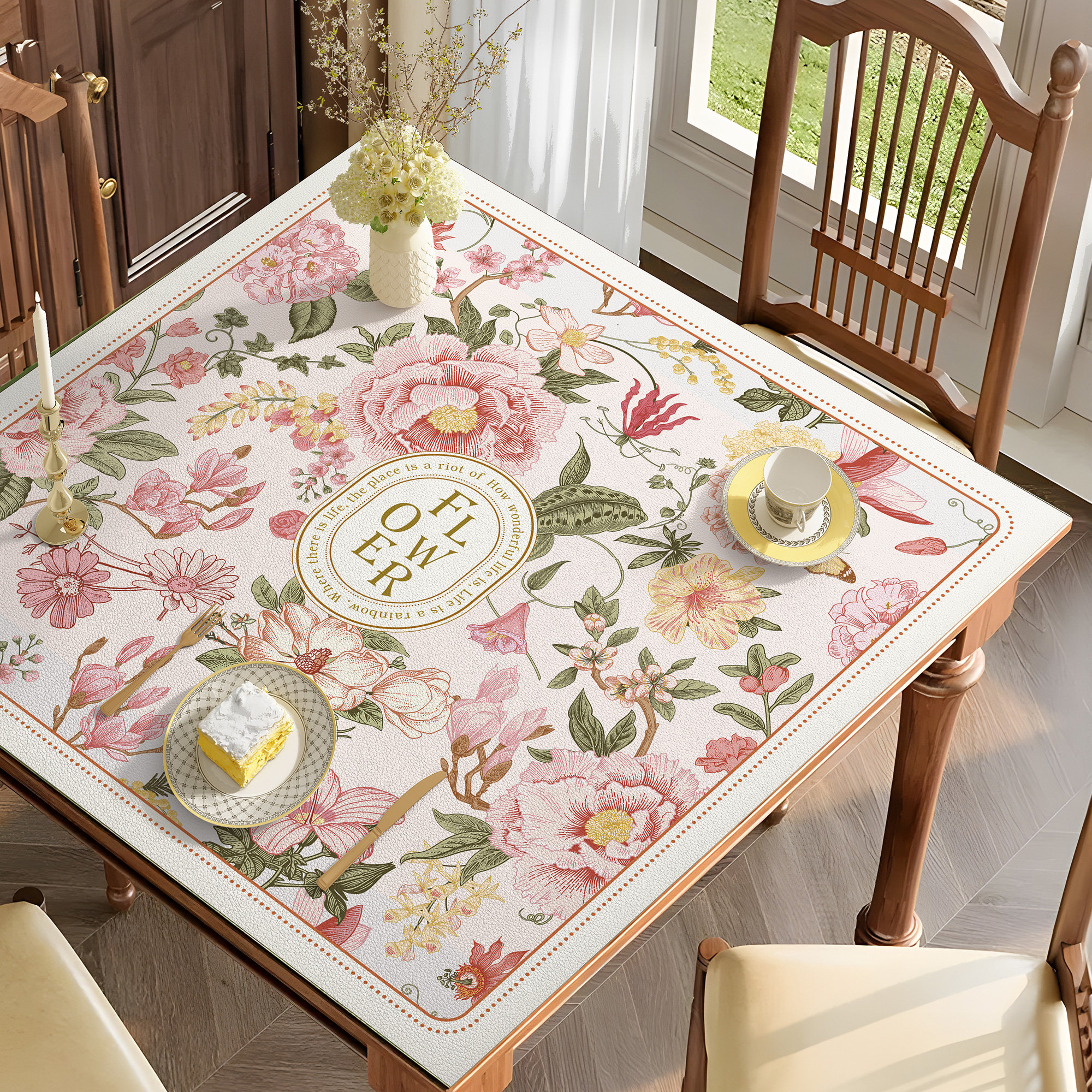 正方形餐桌垫防水防油防烫免洗桌布美式复古轻奢高级感八仙桌桌布