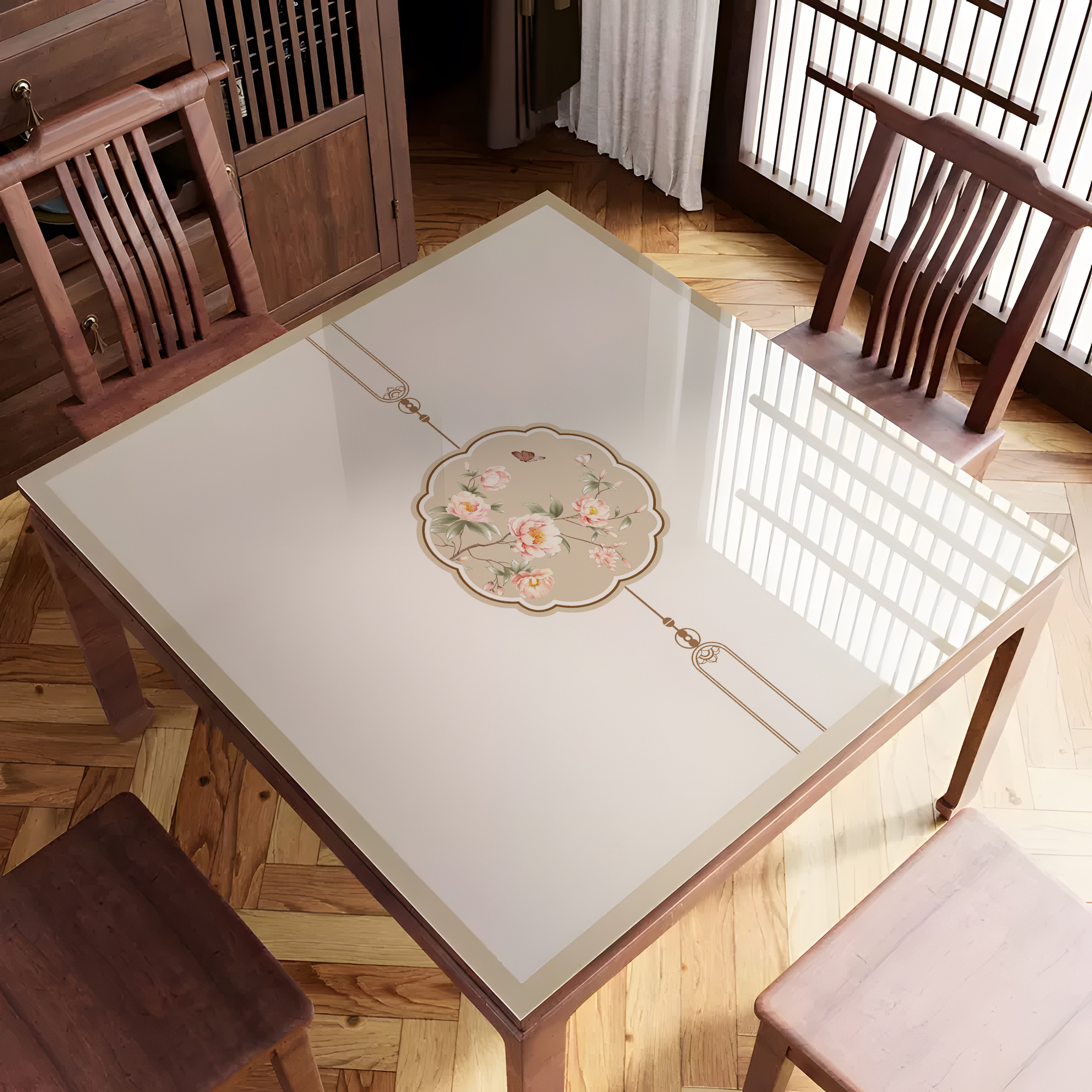 新中式方桌垫软玻璃免洗防水防油防烫餐桌垫正方形家用桌面保护垫