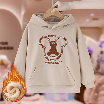 女童加绒卫衣秋冬装2025新款洋气羊羔毛连帽上衣儿童加厚保暖外套