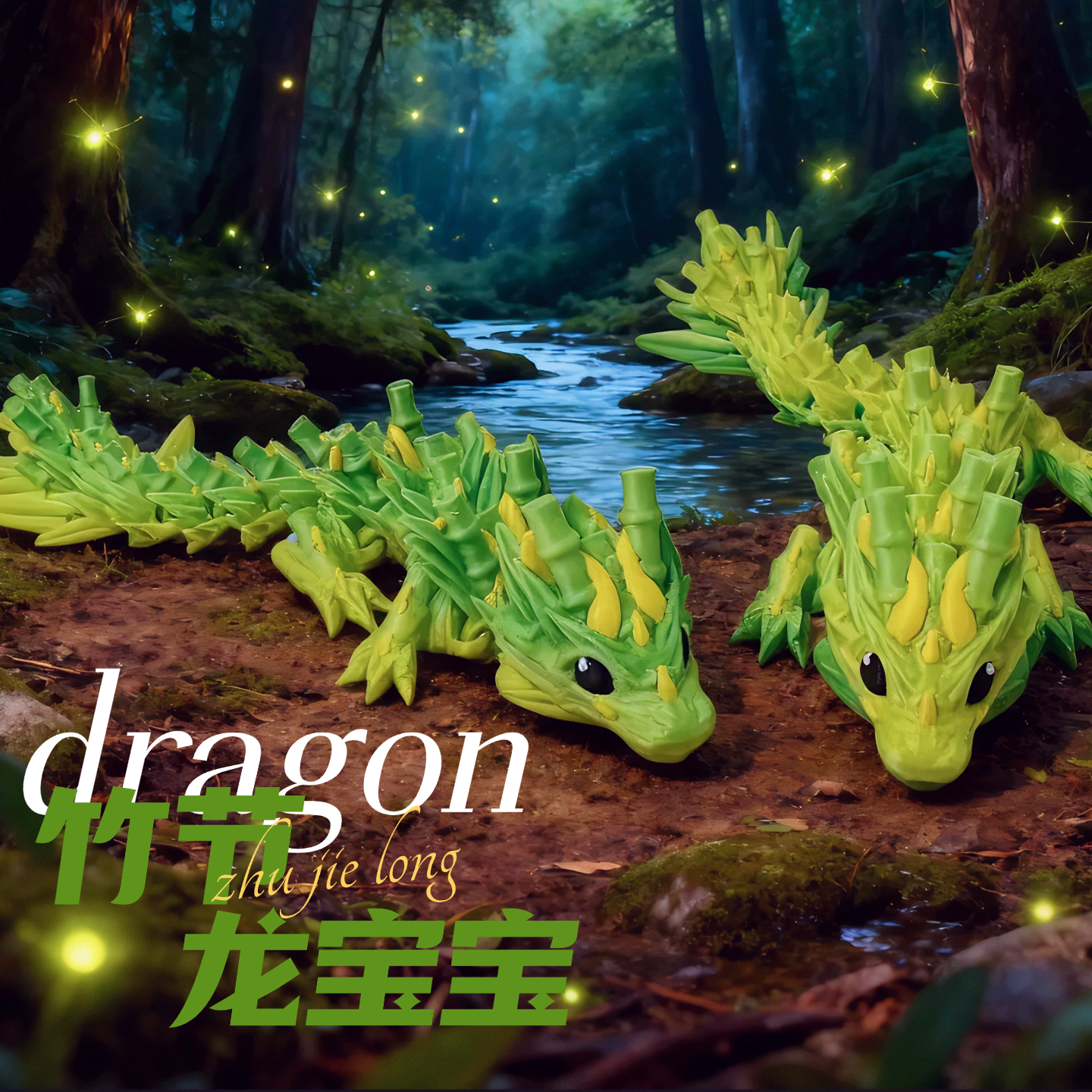 3D打印竹节龙关节可动樱花龙公仔中国龙仿真动物模型儿童玩具礼物
